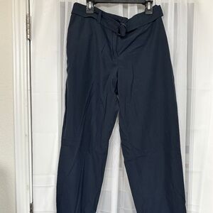 AKRIS punto Navy Blue  Belted Rolled Cuff Ankle Pant